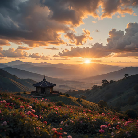 Sunset at Doi Angkhang mountain, Chiang Mai, Thailandの素材