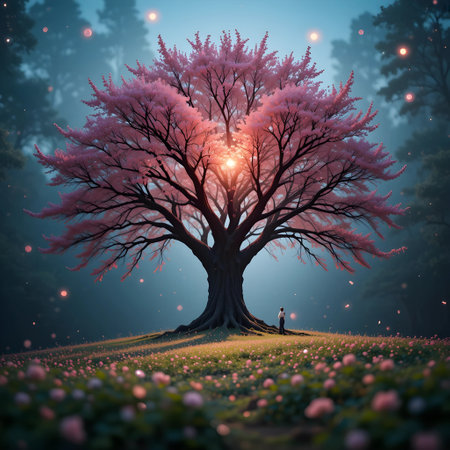 Magic tree in the forest. 3D render. Illustration.の素材