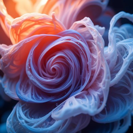 close up of a beautiful rose with blue and white petals.の素材