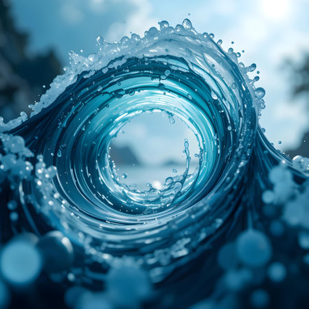 Abstract blue background with water splashes, 3d render illustration.の素材