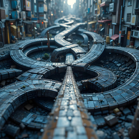 3d render of a futuristic city in the middle of the streetの素材