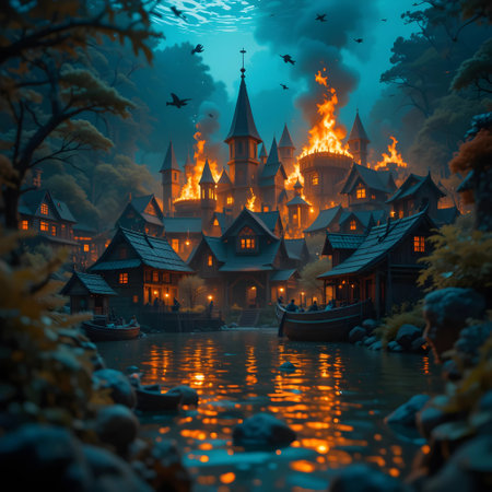 Halloween scene with haunted castle in the forest. 3D renderingの素材