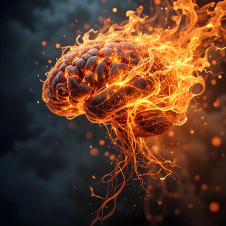 Human brain in fire, 3d rendering. Computer digital drawing.の素材
