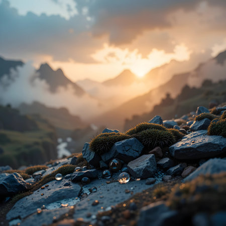 Beautiful sunset in the mountains. Selective focus. Nature.の素材