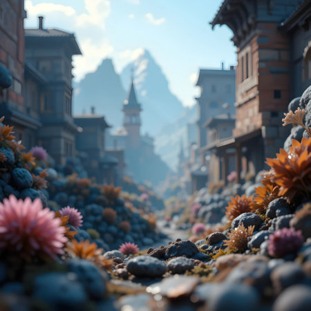 Miniature of the medieval town. Selective focus, blurred backgroundの素材