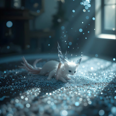 Fairytale scene with a cute white dragon. Fairy tale.の素材