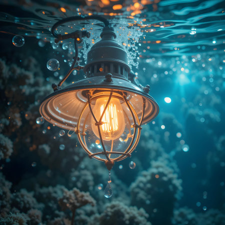 Lamp on the background of the sea. Underwater photography.の素材
