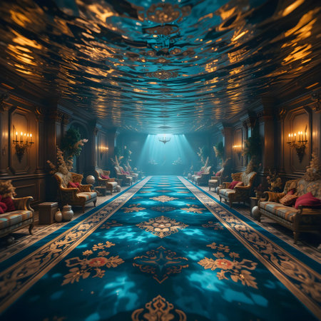 Luxury interior of an old royal palace. 3D renderingの素材