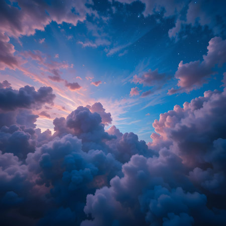 Sky with clouds at sunset. Nature background. 3D illustration.の素材