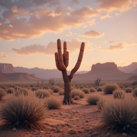 Saguaro cactus at sunset in Monument Valley, Arizona, USAの素材