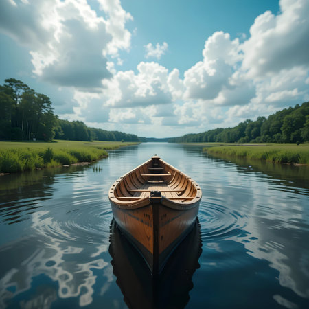 Wooden boat on the lake in the summer. Nature composition.の素材