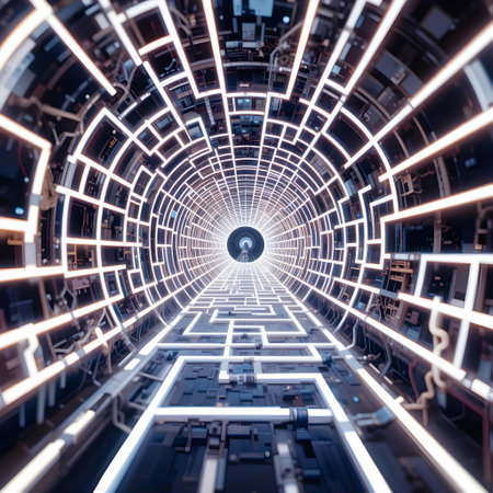 3d rendering of abstract futuristic corridor with glowing lights. 3d illustrationの素材