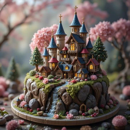 Miniature of a fairy tale castle in the shape of a planet.の素材
