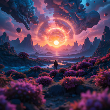 Fantasy alien planet. 3d illustration of a fantasy alien planet.の素材