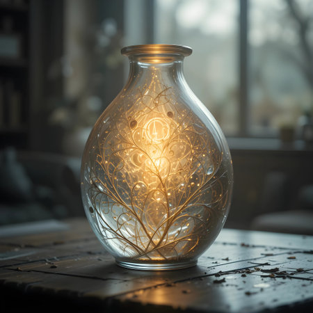 Vintage glass vase on the wooden table in the living roomの素材