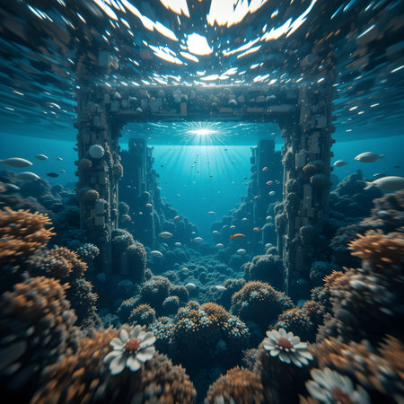 Underwater world with corals and fish. 3d render.の素材