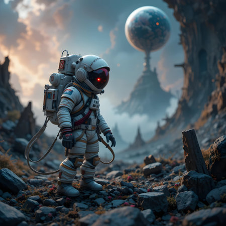 Astronaut on the background of the planet. Fantasy landscape.の素材