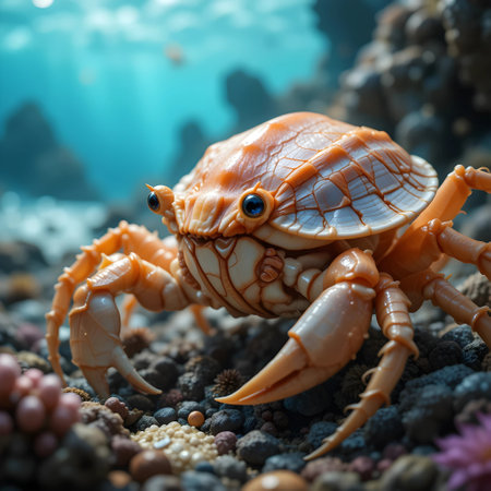 Crab on coral reef. Underwater world. 3d renderingの素材