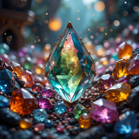 Gemstone on stone with bokeh background. Jewelry concept.の素材