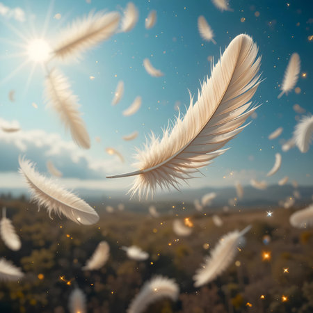 Feathers flying in the sky. 3d rendering toned imageの素材