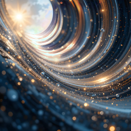 Abstract background. luminous swirling. Elegant glowing circle. Sparking particle. Space tunnel. Glossy jellyfish. Colorful ellipse. Glint sphereの素材