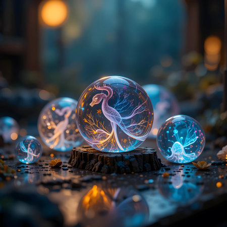 Magic crystal ball with tree inside. Christmas and New Year concept.の素材