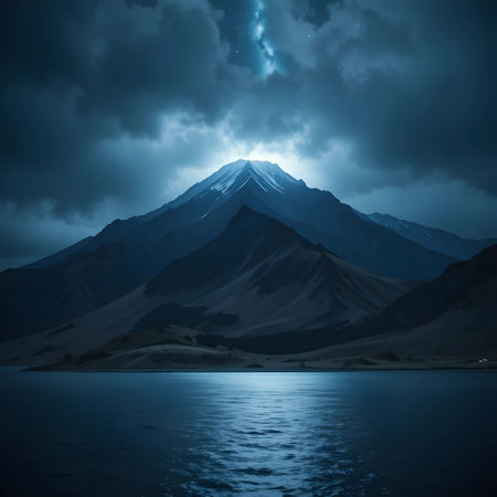 Mountain landscape with lake and cloudy sky. Elements of this image furnished by NASAの素材