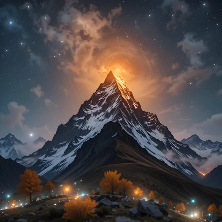 Mountain Matterhorn at night, Zermatt, Switzerland.の素材