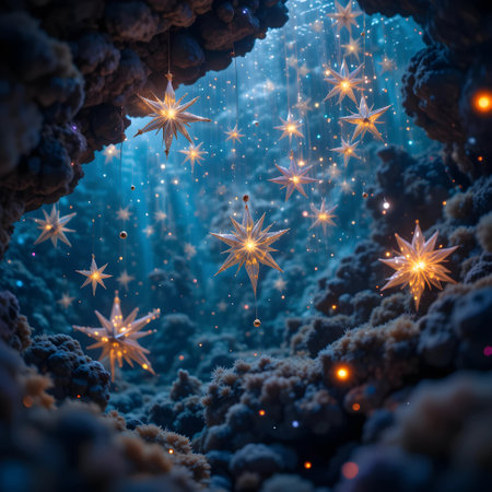Fantasy scene with stars and smoke. 3D illustration. Fantasy background.の素材