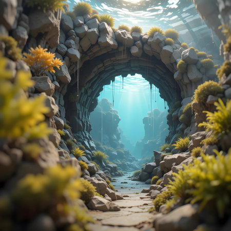 Underwater tunnel. Underwater world. 3D render. Fantasy.の素材