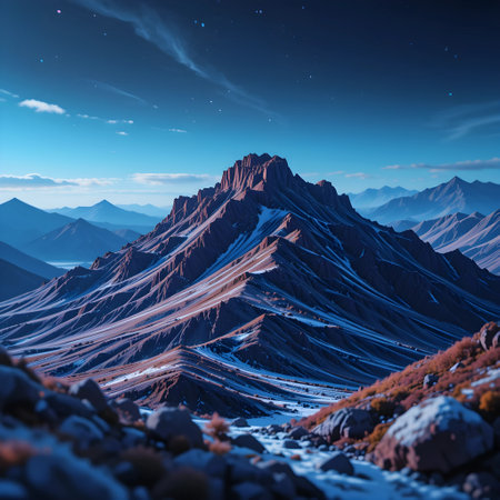 Mountain landscape at night. 3d rendering. Computer digital drawing.の素材