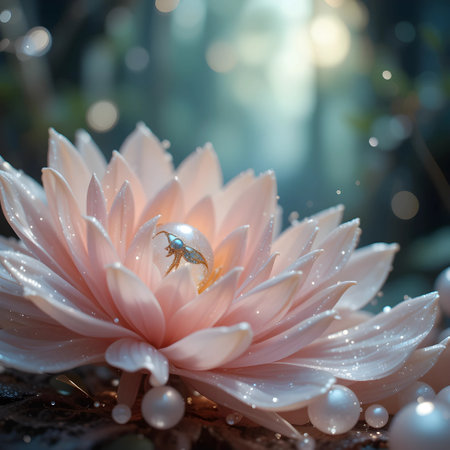 Beautiful pink lotus flower with water drop and bokeh backgroundの素材