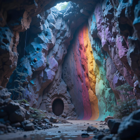 Mysterious cave with multicolored light. 3d renderingの素材