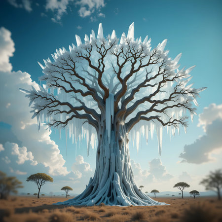 3D rendering of an african baobab tree with iciclesの素材