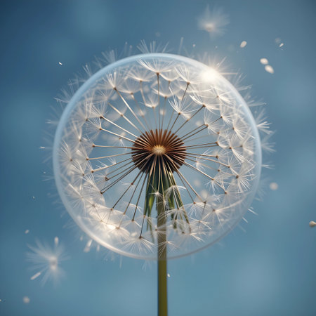 dandelion with seeds on a blue background. 3d renderingの素材