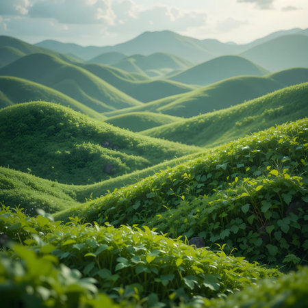 Green hills landscape in the morning. Green hills in the morning.の素材