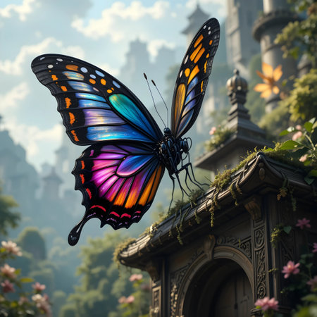 Butterfly on the roof of a building in the park.の素材