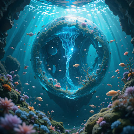 Underwater world. 3D render. Underwater world concept.の素材