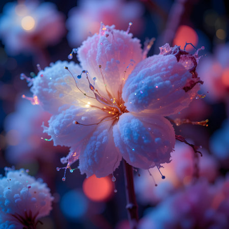 Beautiful flowers in the garden on a dark background. Soft focus.の素材