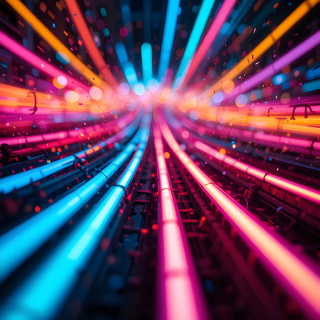 Abstract background with colorful neon lights. 3d rendering toned imageの素材