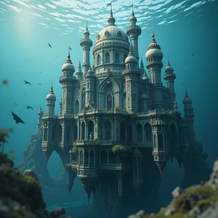 Beautiful mosque in the sea. 3d rendering. Computer digital drawing.の素材