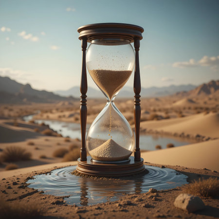 Hourglass in the middle of the desert. Conceptual image.の素材