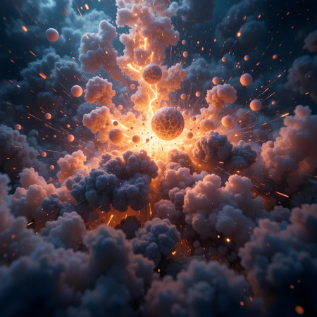 3D illustration of an abstract background with a blast of smoke and flamesの素材