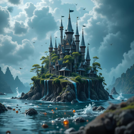Magic Fairy Tale Castle. Fantasy Landscape. 3D Renderingの素材