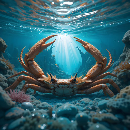 Fantasy landscape with a crystal sphere in the water. 3d renderingの素材