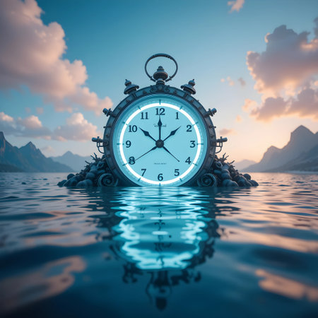 Stopwatch on the water. Time concept. 3D Renderingの素材