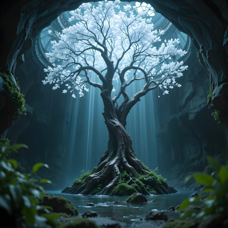 Mysterious tree in the dark forest. 3D rendering.の素材