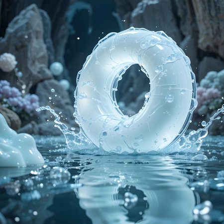 Water splash in the form of a letter O. 3d renderingの素材