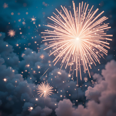 Fireworks in the night sky. Abstract background. Vector illustration.の素材