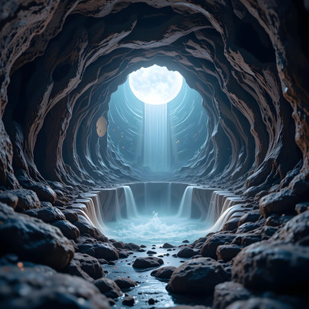 Fantasy alien planet. 3D illustration. Mysterious underground cave.の素材